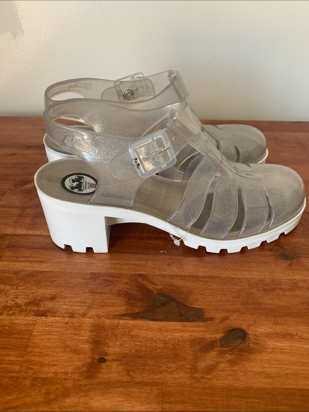JuJu Silver Glitter Jelly Sandals with White Sole